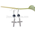 fashion black agate beaded rhinesotne cross earring